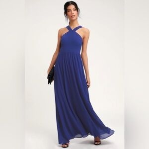 Lulu’s Air of Romance Royal Blue Maxi Dress Womens Size Small NWT